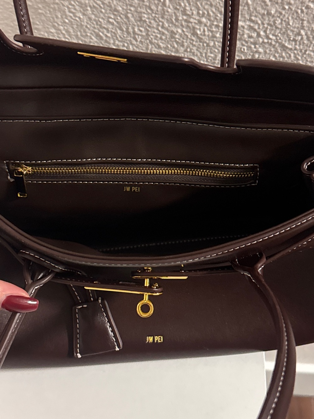 JW PEI Dark Brown Structured Top-Handle Shoulder Bag with Gold Hardware - Picture 3 of 8